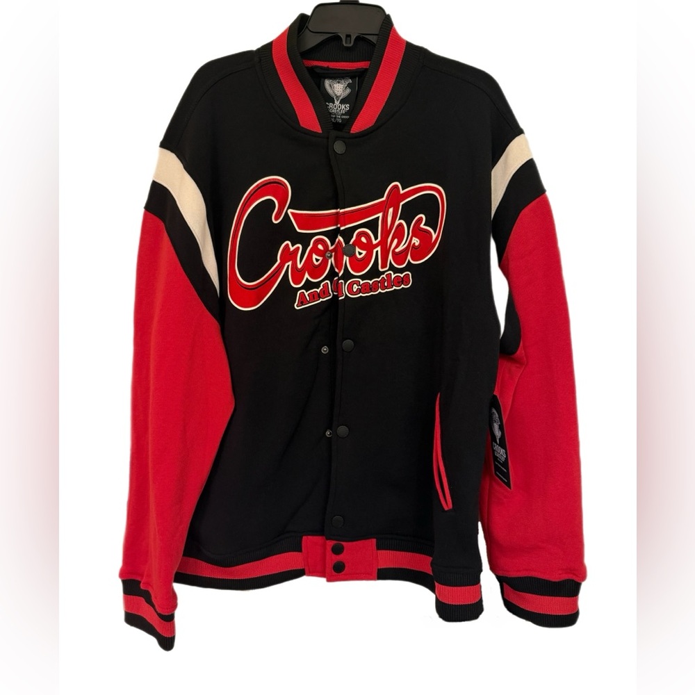 Crooks & Castles Black and Red Varsity Jacket
